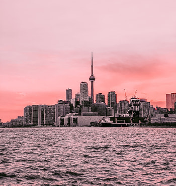 Cityscape, sea, sunset HD phone wallpaper