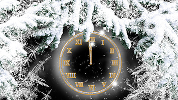 Almost Midnight, winter, frost, midnight, eve, new years, boughs, time, snow, trees, clock, ice HD wallpaper