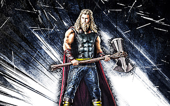Thor, grunge art, superheroes, Marvel Comics, blue abstract rays, Chris Hemsworth, Thor HD wallpaper