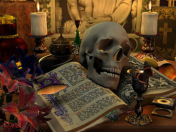 Momento Mori, skull, candles, book HD wallpaper