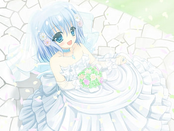blue eyes, anime, a beautiful lady, manga, wedding dress HD wallpaper