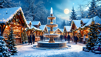 **Enchanting Christmas Market - Ultra **, christmas market, winter, fountain, snow, holiday lights HD wallpaper