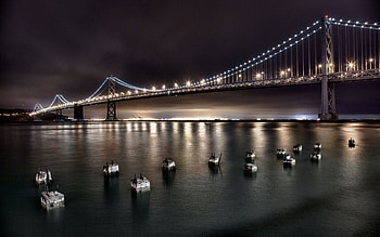 Cities, Water, Sky, Night, Gold, Lights, Shine, Light, Bridge, Golden, Gate, Goal, San Fracisco HD wallpaper