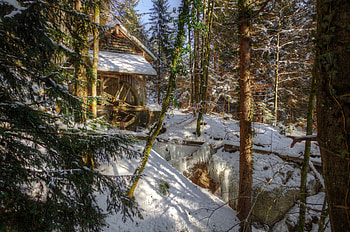 Landscape, Winter, Nature, Rivers, Forest, Mill HD wallpaper