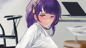 Purple Hair Baal Raiden Shogun With White Dress Genshin Impact HD wallpaper