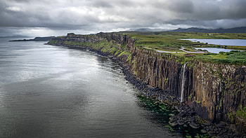 Waterfall, Iceland, cliff, ocean HD wallpaper