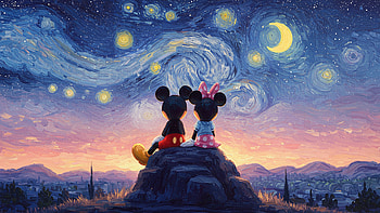 Disney Mickey And Minnie Starry Night, mickey-mouse, minnie-mouse, cartoons, ai, artist, artwork, digital-art, deviantart HD wallpaper