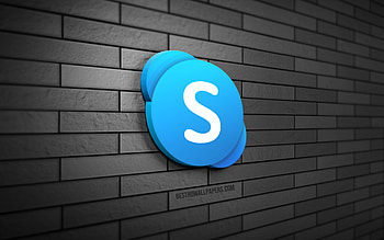 Skype 3D logo, , gray brickwall, creative, social networks, Skype logo, 3D art, Skype HD wallpaper