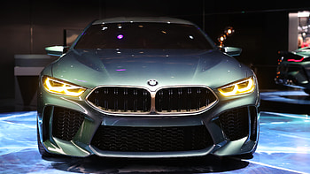 Front, headlight, 2018 car, Bmw m8 gran coupe, auto show HD wallpaper