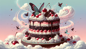 Enchanting Black Forest Cake, black forest cake, cake, dessert, butterfly, cherry HD wallpaper
