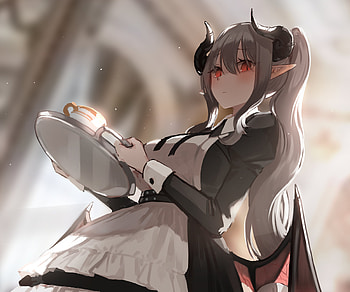 Moonlit Succubus Maid — Anime Girl Quad, maid, succubus, Anime, girl, anime girl HD wallpaper