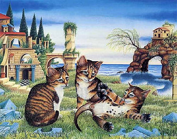 Kittens playing, kitten, painting, art, cat, pet HD wallpaper