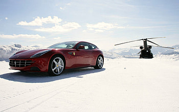 2014 Ferrari FF Luxury Sportscar, Snow, Helicopter, Red, Cars, Ferrari, 2014 HD wallpaper