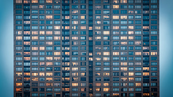 Twilight Tower Grid —, High-Rise, Window, Balcony HD wallpaper