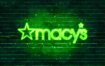Macys green logo, , green brickwall, Macys logo, brands, Macys neon logo, Macys HD wallpaper