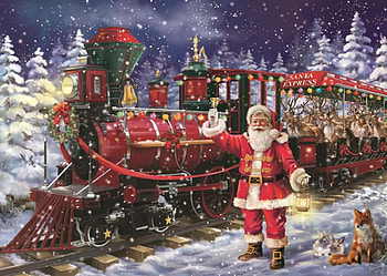 Santa, winter, craciun, art, christmas, train HD wallpaper