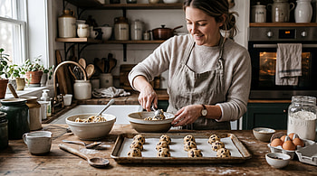 : Cozy Cookie Baking in a Rustic Kitchen HD wallpaper