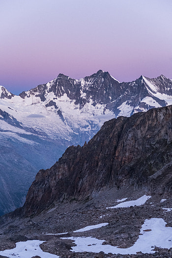 Landscape, Nature, Mountains, Twilight, Snow, Violet, Dusk, Purple HD phone wallpaper