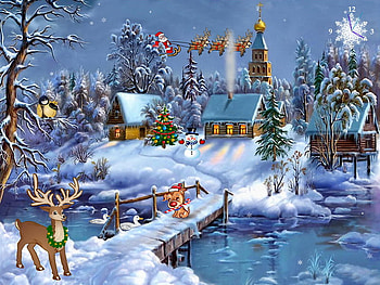 Merry Christmas, winter, sledge, snow, christmas, bridge, santa HD wallpaper