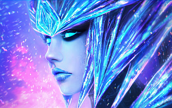 Shyvana, blue, ice drake, pink, fantasy, league of legends, game HD wallpaper
