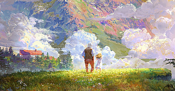 Heidi and her Grandpa, cloud, heidi, xision wu, grandpa, art, fantasy, sky HD wallpaper