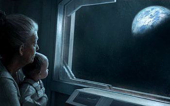 BEGINING of an ERA, digital graphics, old lady, dark, space view, earth, fantasy, abstract, 3d graphics and painting, child HD wallpaper