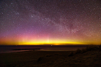 Dark, Starry Sky, Milky Way, Northern Lights, Aurora Borealis, Aurora, Denmark HD wallpaper