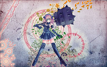 Frappe-quun-coup, sexy, hot, cute, girl, pink hair, dress, anime girl, anime, abstract, eye patch, weapon, short hair, fighter, hammer, warrior, female HD wallpaper