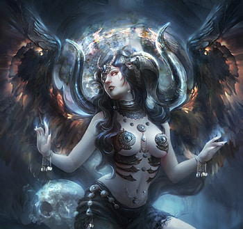 Ereshkigal, luminos, girl, madboni, mady madnoliet, dark, art, underworld, goddess, fantasy HD wallpaper