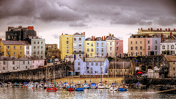 lovely tenby harbour wales in color r, seaside, city, boats, r, harbor HD wallpaper
