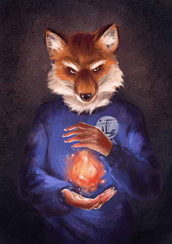 Art, Fire, Fox, Hands HD phone wallpaper