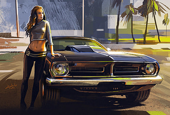 Car And Girl Artwork, car, girl, artwork, artist, artstation HD wallpaper
