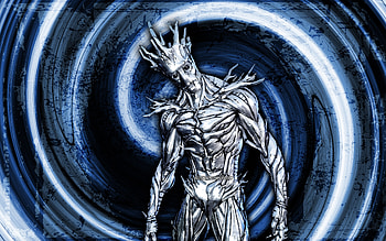 Silver Foil Groot, blue grunge background, Fortnite, vortex, Fortnite characters, Silver Foil Groot Skin, Fortnite Battle Royale, Silver Foil Groot Fortnite HD wallpaper