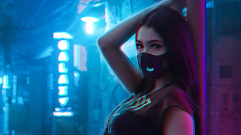 Mask Girl Neon Posing, girls, mask, neon, graphy HD wallpaper