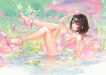 :), summer, atdan, pink, anime, girl, water, manga, vara HD wallpaper