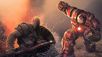 Hulkbuster Vs Kratos , hulkbuster, kratos, superheroes, artwork, artist, behance HD wallpaper