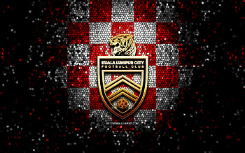 Kuala Lumpur City FC, glitter logo, Malaysia Super League, red white checkered background, soccer, malaysian football club, Kuala Lumpur City FC logo, mosaic art, football, FC Kuala Lumpur City HD wallpaper