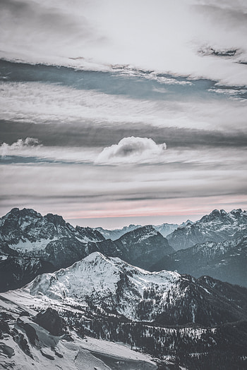 Winter, Nature, Sunset, Sky, Mountains, Clouds, Snow, Vertex, Top, Snow Covered, Snowbound HD phone wallpaper