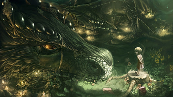 Preview dragon, girl, forest, art HD wallpaper