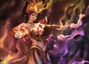 Lina, chubymi, girl, orange, woman, pink, fantasy, yellow, dota, game, luminos HD wallpaper