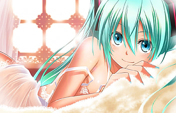 Hatsune Miku, cute, vocaloid, long hair, bedroon, miku, vocaloids, hatsune, twintails, , female, sexy, bed, hot, girl, anime girl, lying, anime, green hair, green eyes HD wallpaper