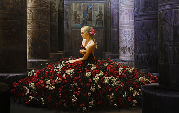 Floral Beauty, blonde, graphy, beauty, digital, female, mood, art, girl, beautiful, people, woman, fairy, flower dress, fantasy, pretty, flowers, lovely HD wallpaper