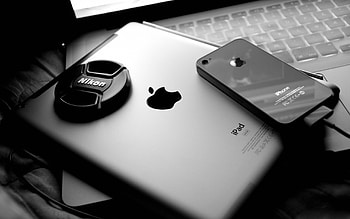 Technology , Nikon camera, Apple logo, Multimedia innovation HD wallpaper