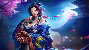 Night of the Geisha, digital, art, fantasy, geisha, girl, woman, blue, night, , beautiful HD wallpaper
