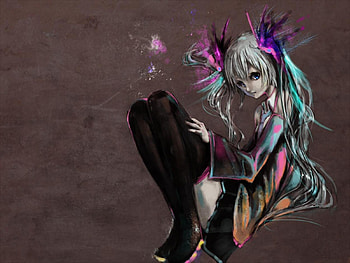 Hatsune Miku, colorful, awesome, song, cute, vocaloid, beauty, nice, miku, music, vocaloids, hatsune, thighhighs, skirt, program, twintail, girl, singer, aqua, beautiful, diva, gray, anime, rainbow, pretty, aqua hair, cool, idol, virtual HD wallpaper