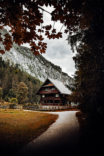 Nature, Mountains, Building, Rocks, Road, Branches HD phone wallpaper