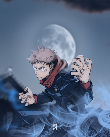 ɪᴛᴀᴅᴏʀɪ ʏᴜᴊɪ, sky, animeedit, moon, anime, art, anime, itadori HD phone wallpaper