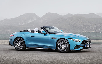 2023, Mercedes-AMG SL 43, , front view, exterior, blue convertible, blue SL-class, SL 43 cabriolet, German cars, Mercedes-Benz HD wallpaper