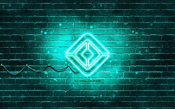 Rivian turquoise logo, , turquoise brickwall, Rivian logo, cars brands, Rivian neon logo, Rivian HD wallpaper