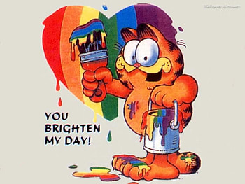 You Brighten My Day!, paint brush, words, love, cat, garfield, striped heart HD wallpaper